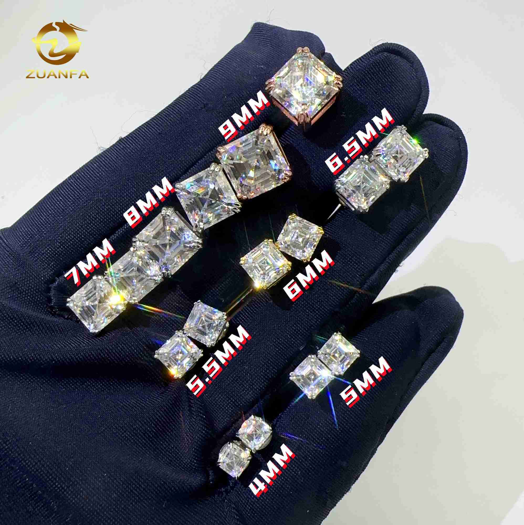 Hot Sale Pass Diamond Tester Top Quality Stud Earring Screw Back Hiphop Jewelry Asscher Moissanite Earrings