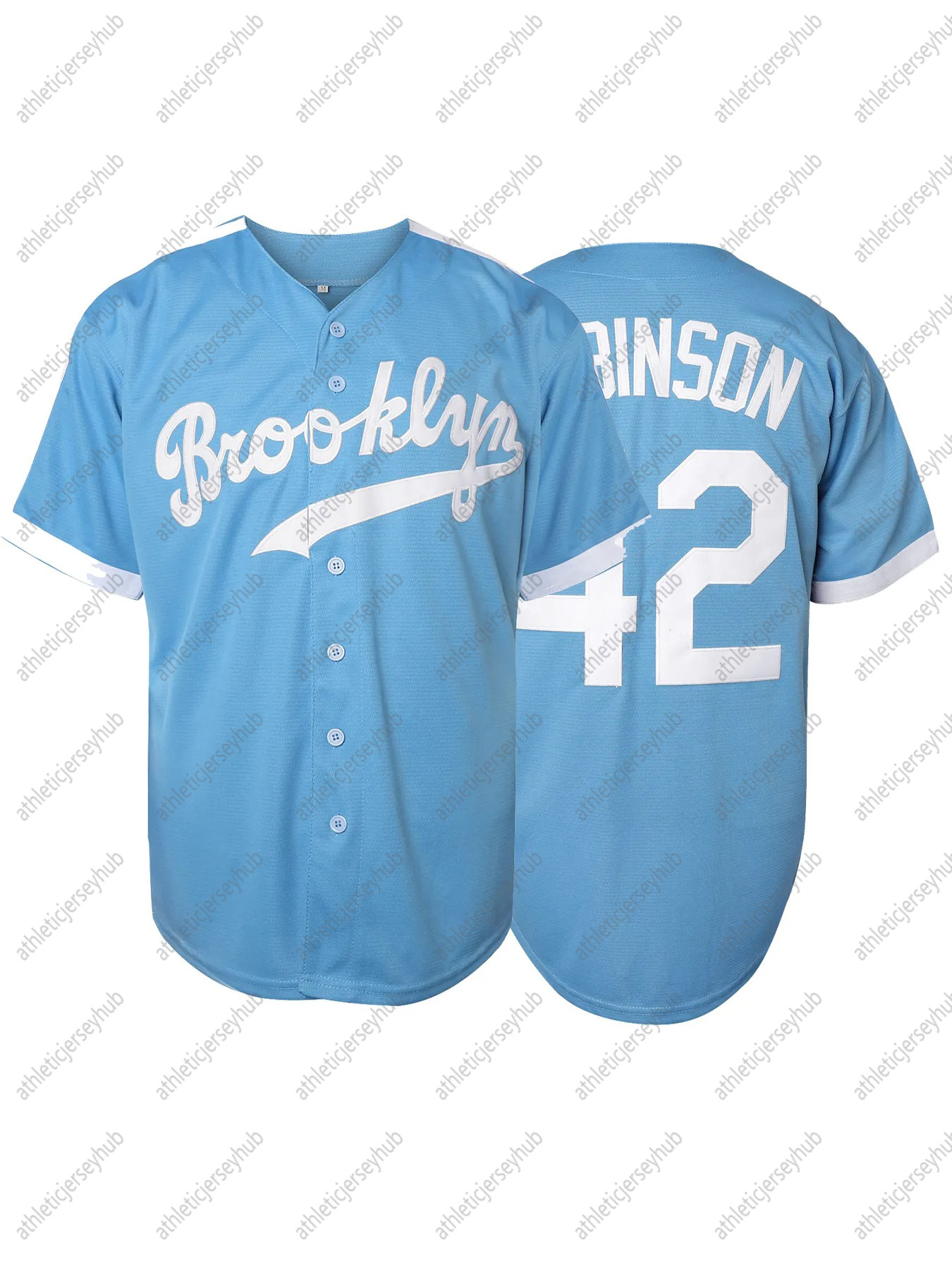 Vintage Brooklyn 42 Embroidered Short Sleeve V-Neck Loose Fit Button-Up Shirt - Classic Baseball Jersey Design - Perfect for Summer Casual Wear