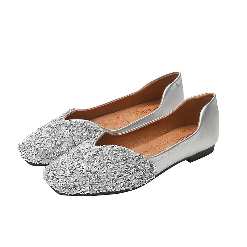 Womens Ballet Apartment Fashion Princess Shoes Casual Crystal Boat Sparkling Water Diamond Lazy 2023 241206