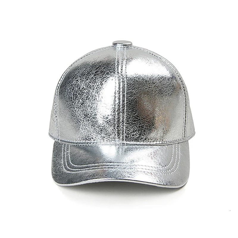 Winter unisex leather baseball cap mens outdoor casual shiny gold/silver hip trendy cap mens hockey fast back Chapeu 241206