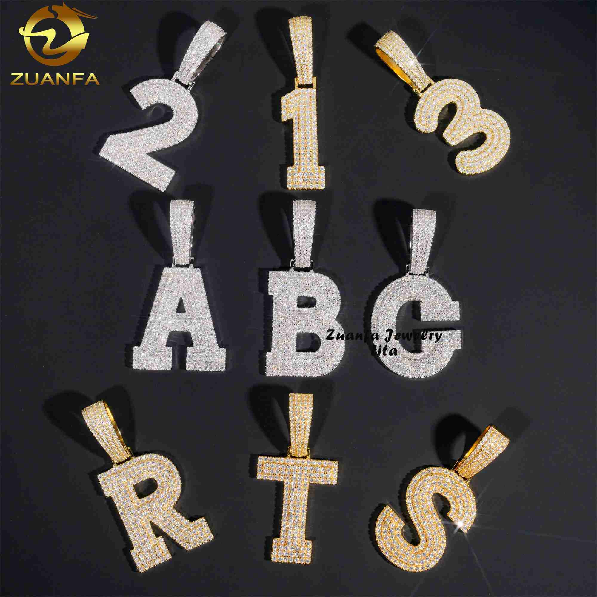 Custom High Quality Iced Out VVS Moissanite Diamond Silver 925 Initial Hip Hop Letter Pendant