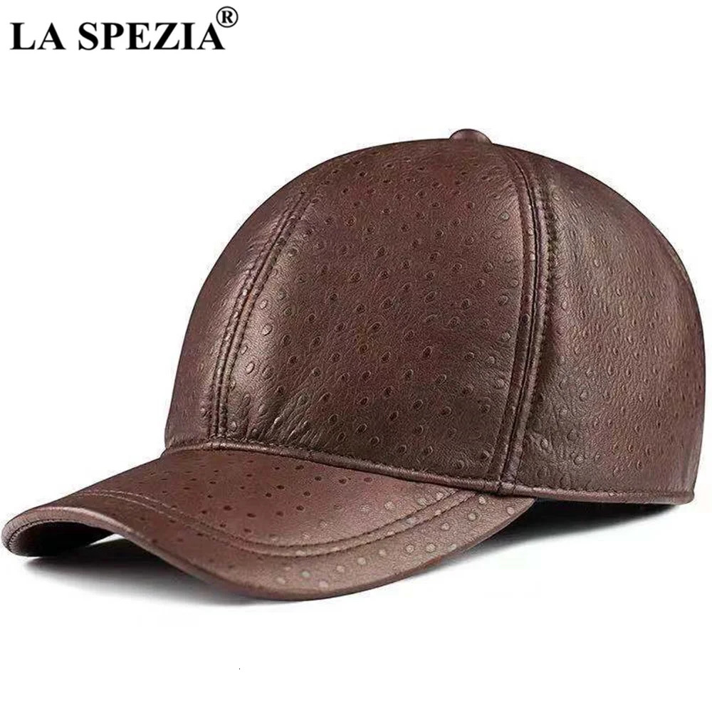 LA SPEZIA baseball cap sheepskin cap mens leather cap brown black high-quality genuine leather mens winter cap 241206