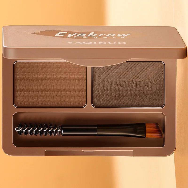 Eyebrow powder Eyebrow brush and mirror Waterproof anti-sweat makeup comes in a natural brown and dark brown grey brow powder 241206