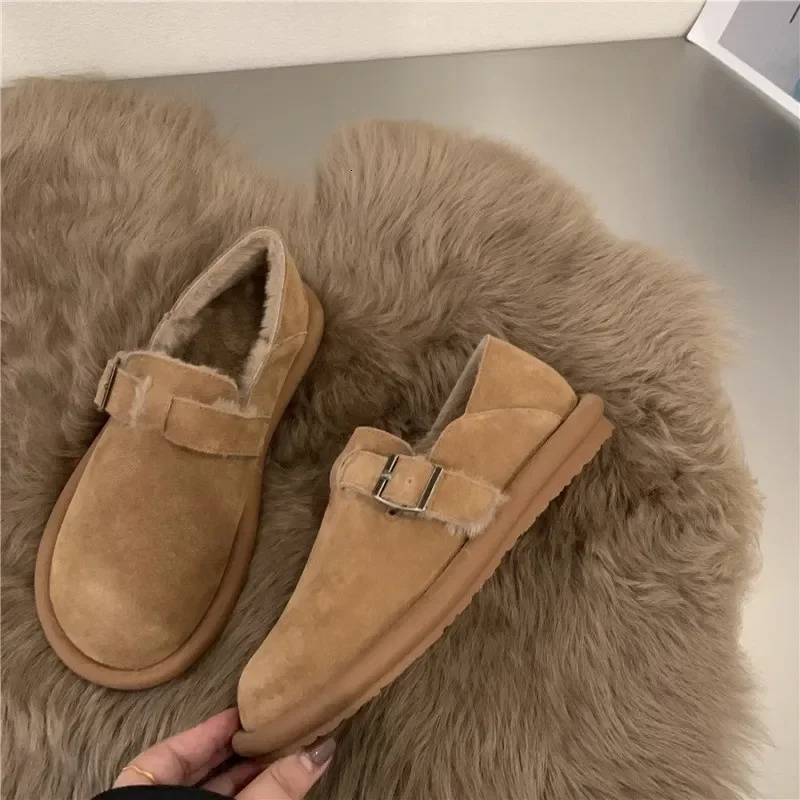 Womens Shoes Sen Series Khaki Flat Shoes French Retro Single Shoes Lefu Shoes Frosted Boken Shoes Autumn and Winter 241206