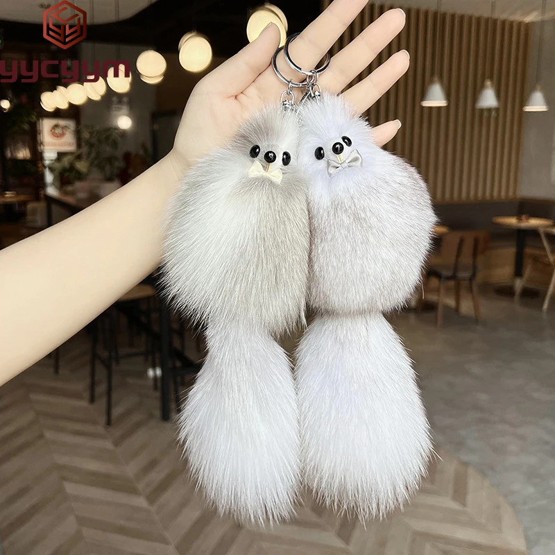 selling cute fur fox charm mobile phone keychain stuffed animal keychain female plush keychain 241206