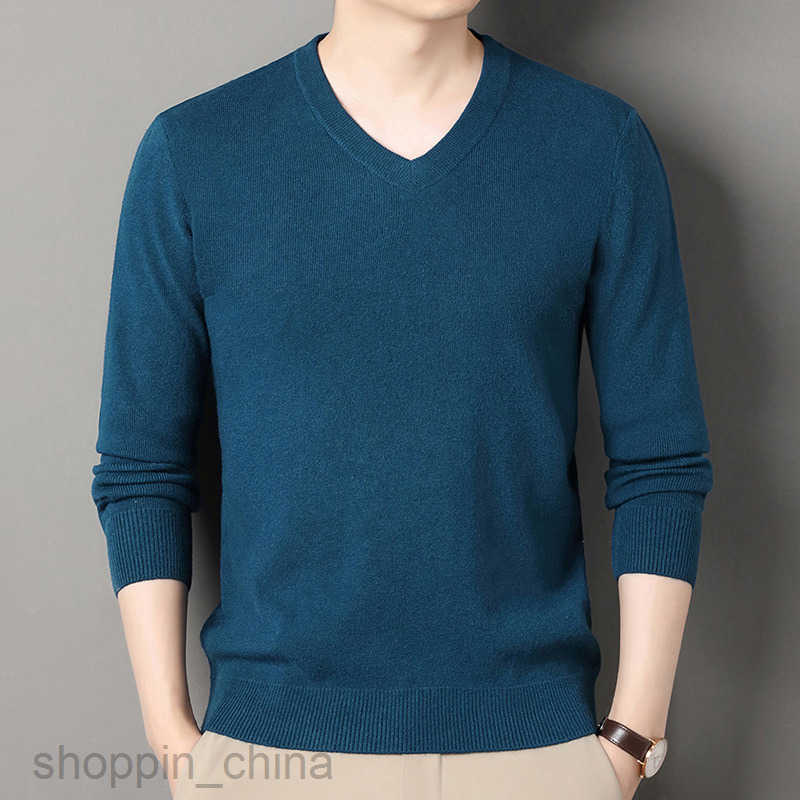 Men's Sweaters Men autumn and winter new V-neck sweater wool sweater middle-aged thin style versatile long sleeved base knit sweater, top