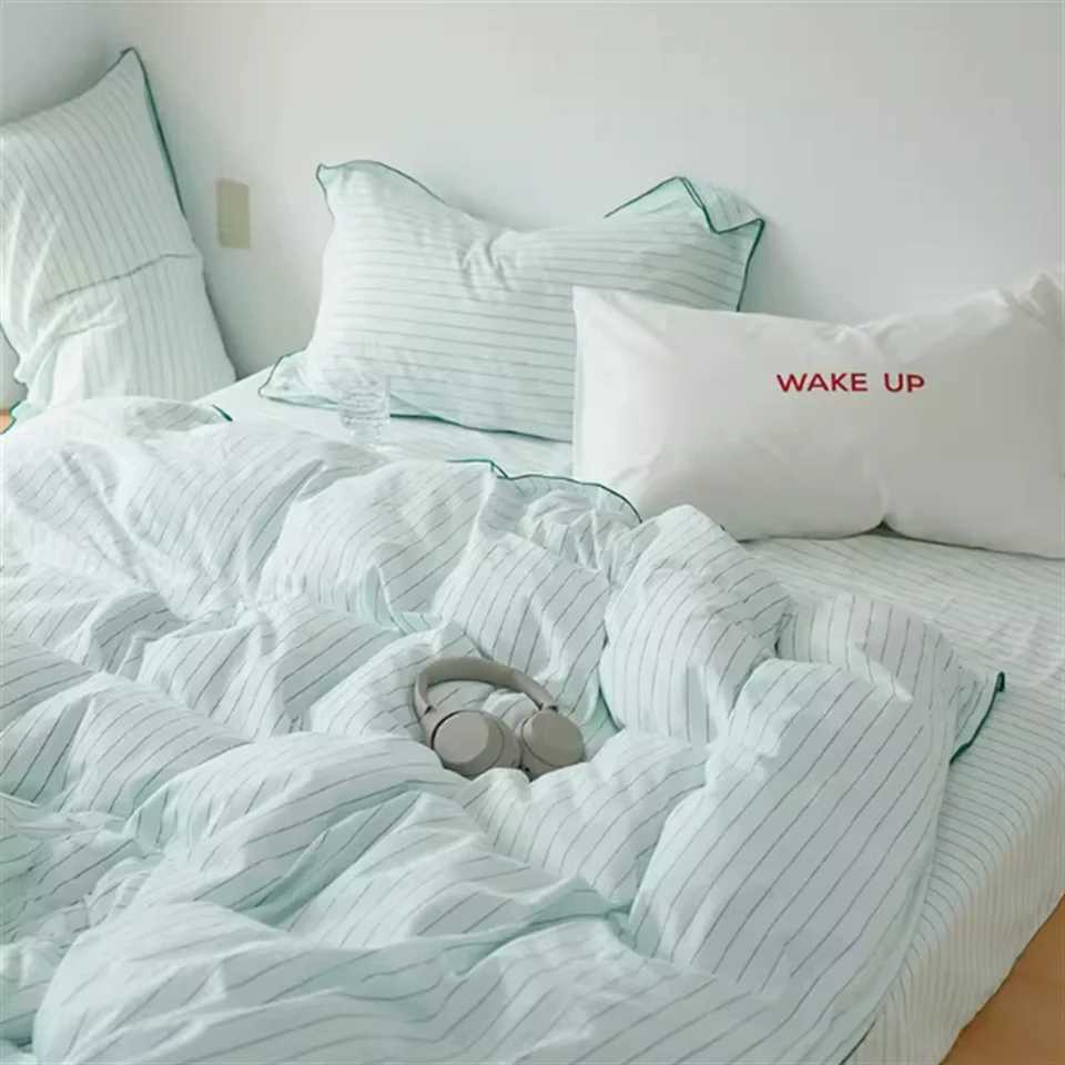 Korean INS Cream Style Bedding Set Solid Color Soft Bed Flat Sheet case Adult Single Twin Full Queen Size Duvet Cover SetsC250122