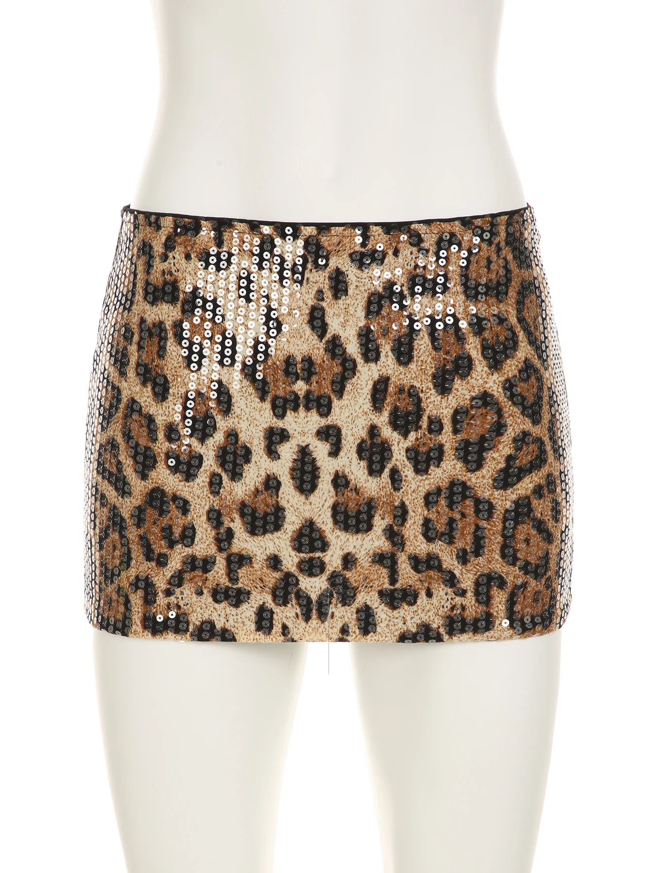 IAMSURE sexy flash leopard Bodycon Skirt Party Clubwear ultra-thin low waist Supper Mini Skirts Women streetwear women 241205