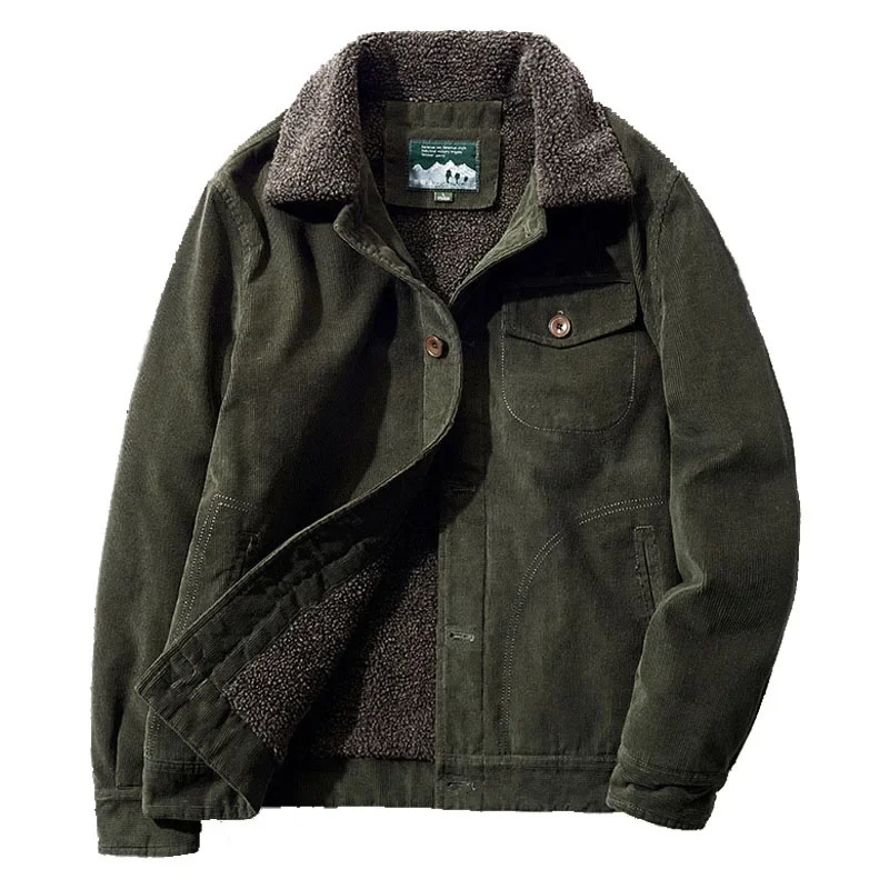 Oversized 6XL Corduroy Jacket Men Winter Thick Warm Parkas Coats Male Casual Multiple pockets Fleece Jackets Mens Solid Clothing 241202