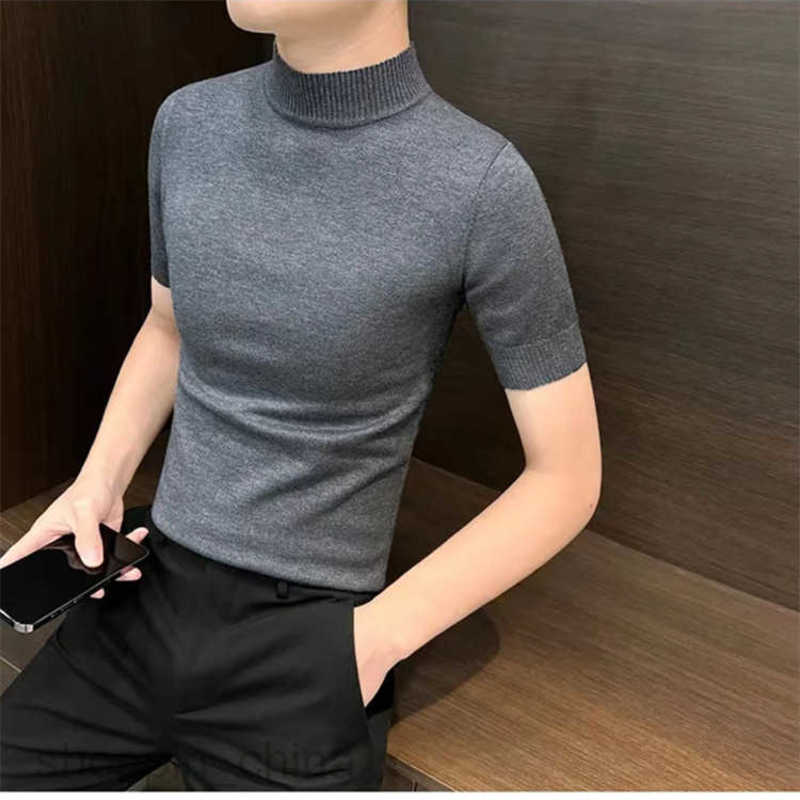 Men's Sweaters Mens knitted sweater for autumn and winter short sleeved semi high neck slim fit inner layer sweater men half sleeved base shirt s