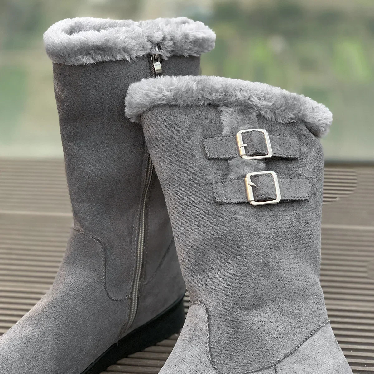 Womens Winter Shoes 2024 Thick Heel Medium Calcium Plush Snow Boots Fashion Warm Chelsea High Fur Leather Bottas MUJI 241206