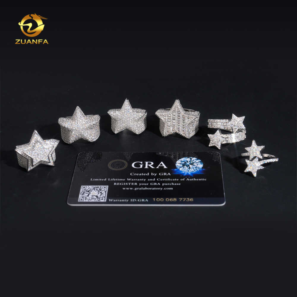 Hot Sale Instock Iced out Star Moissanite men Diamond rings 925 silver Hip hop Ring Pass diamond tester Fashion men cuban ring