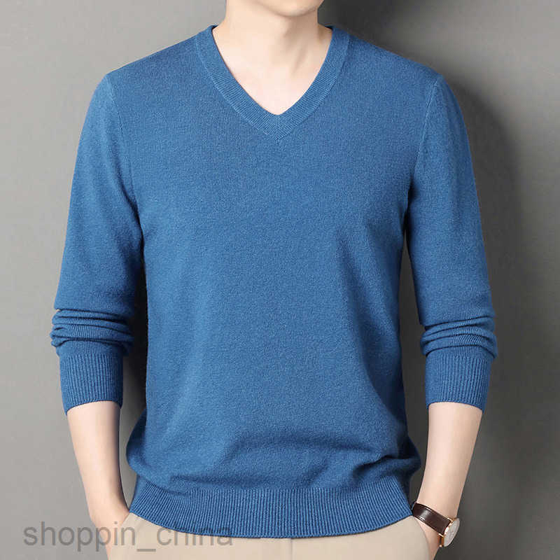 Men's Sweaters Men autumn and winter new V-neck sweater wool sweater middle-aged thin style versatile long sleeved base knit sweater, top