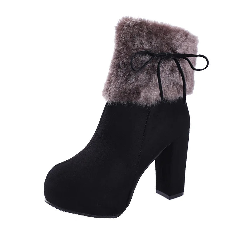 Winter Shoes High Boots Fur Warm Fashion Super Square 10cm A1658 241206