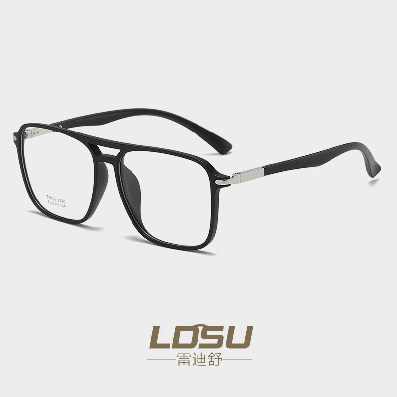 TR Large Frame Double Beam Spectacle Glasses - Fashionable Flat Street Shooting Eyewear for Men & Women (Model 8120)