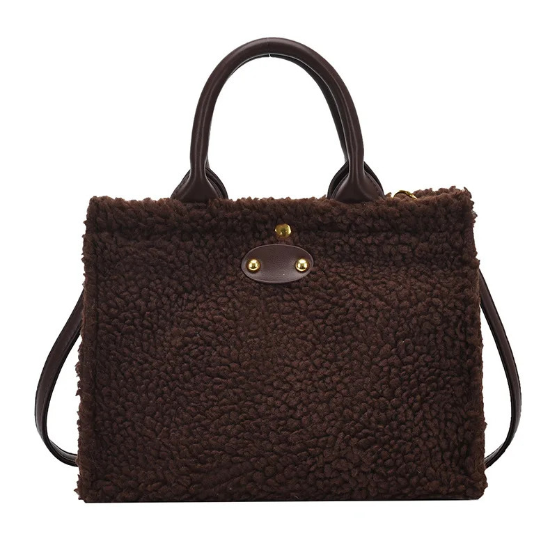 Autumn/Winter Plush Large Capacity Casual Fashion Portable Handbag Retro Shoulder Messenger Bag Womens Bag 241205