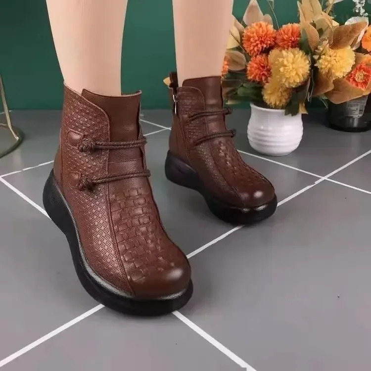 Winter platform boots ankle retro mom shoes ethnic warm plush comfortable soft sole waterproof womens Botas Mujer 241206