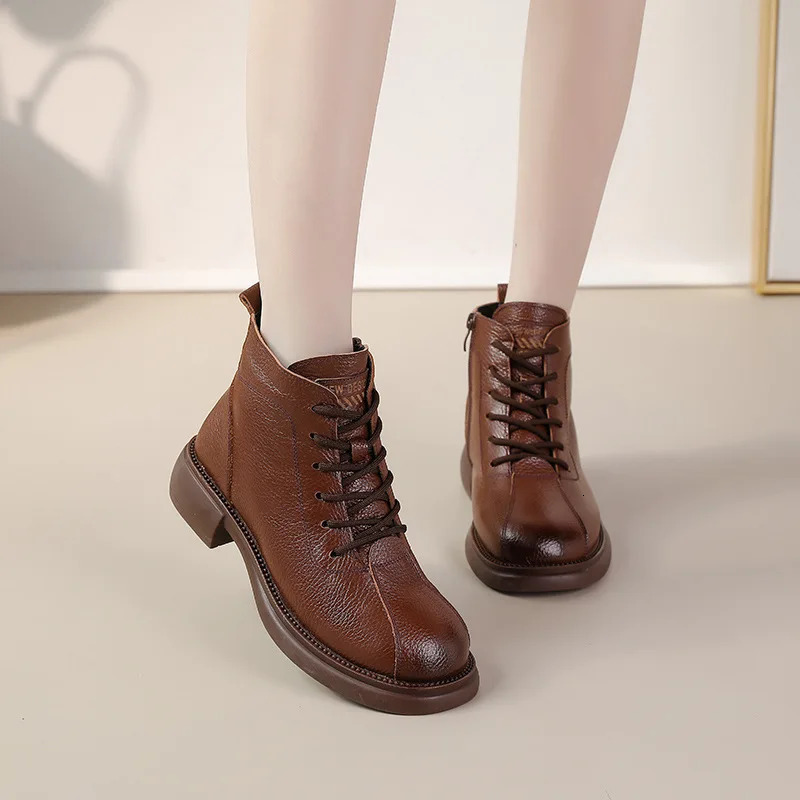 Xiuting Autumn denim mid heel soft soled womens short boots retro casual leather warm cotton shoes 241206