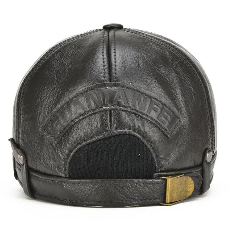 SILOQIN Cap genuine leather cap mens denim baseball cap adjustable size mens leather cap 2024 ear cap 241206