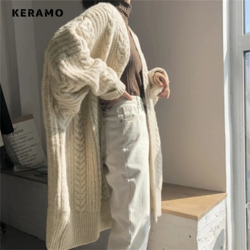 Womens Vintage Solid Color Knitting Long Sleeve Vneck Baggy Cardigans Winter Fashion Casual Oversized Sweater Top 241203