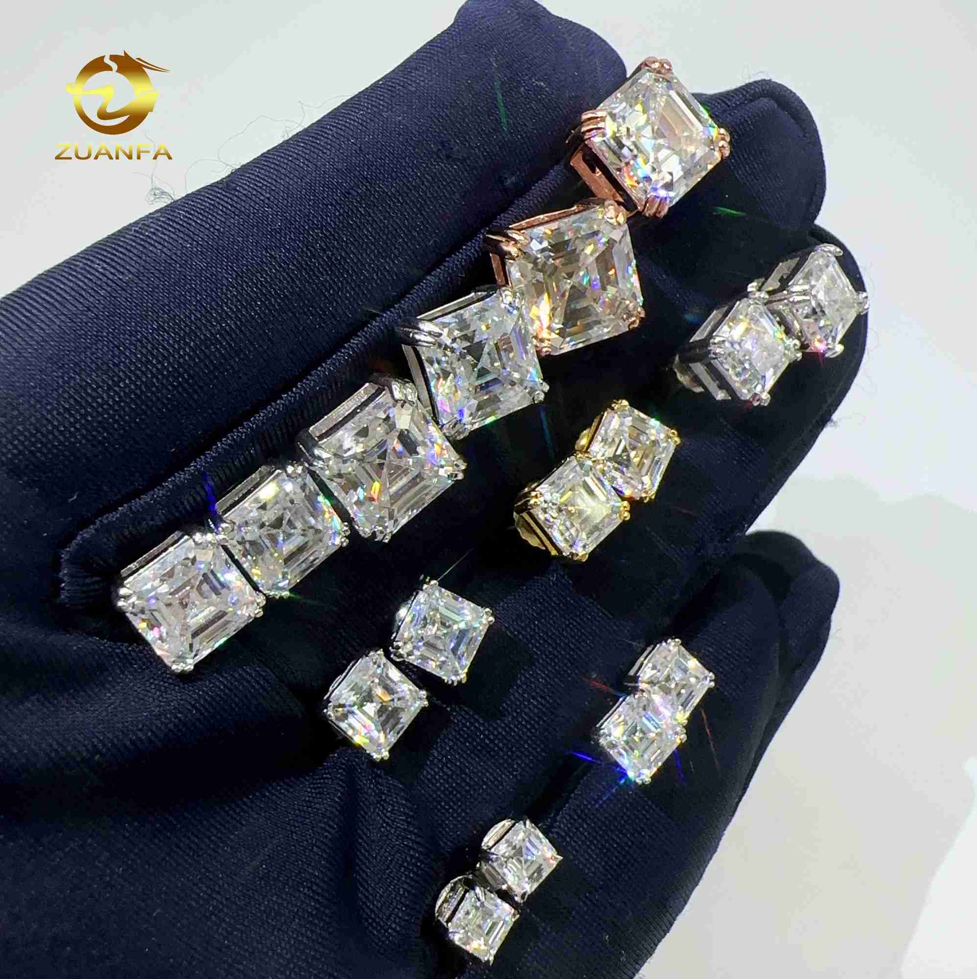 Hot Sale Pass Diamond Tester Top Quality Stud Earring Screw Back Hiphop Jewelry Asscher Moissanite Earrings