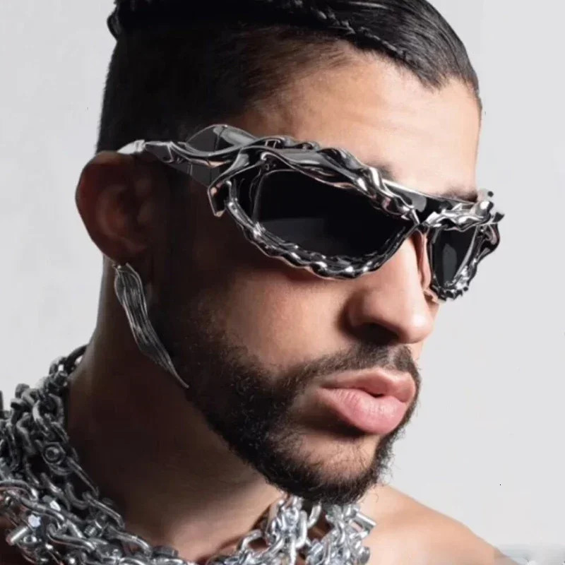 Steampunk Y2K Twisted Sunglasses Mens Fashionable Hip Hop Punk Sunglasses Mens Retro Sunglasses Gafas De Sol UV400 241206