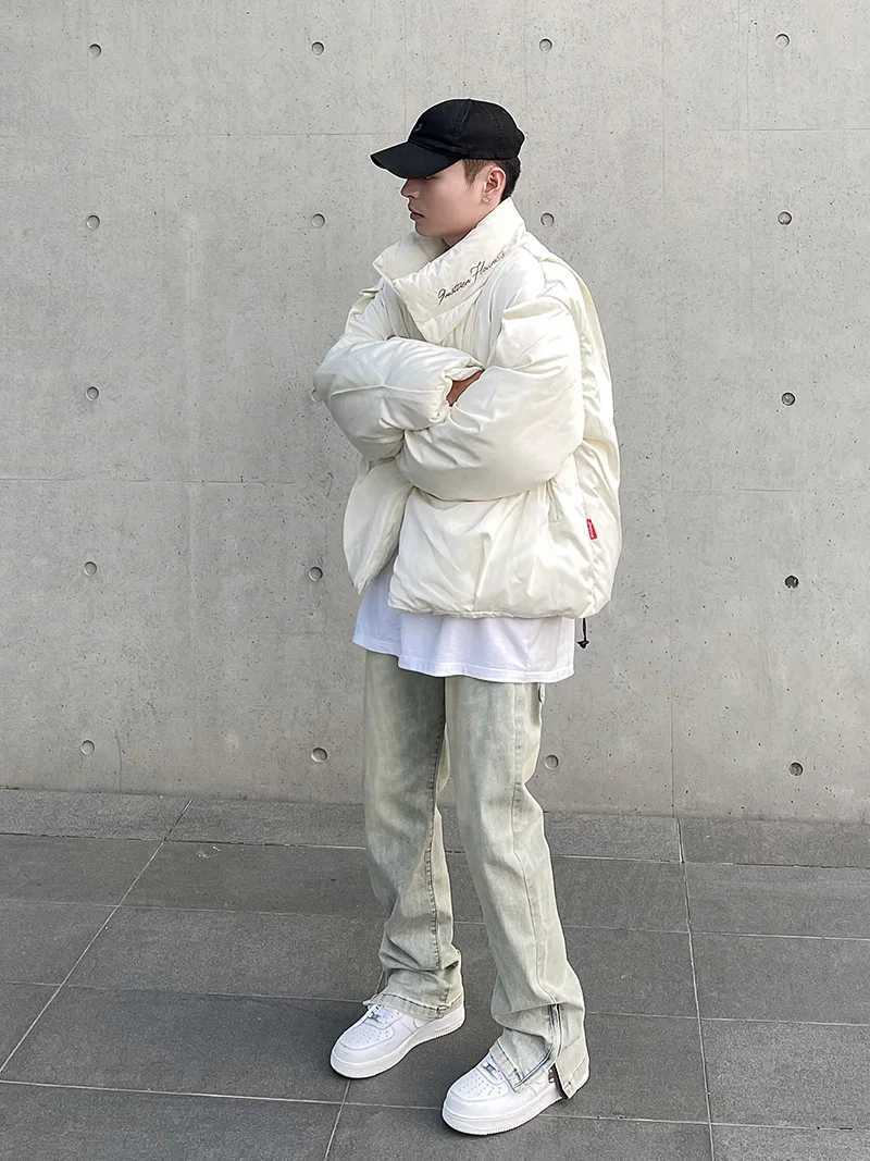 2025S Fashion Designer Quality American High Street Jeans Casual Straight Stretch Fashionable Retro Washed Pants Zipper Splicing Denim Trouser Mens Cl