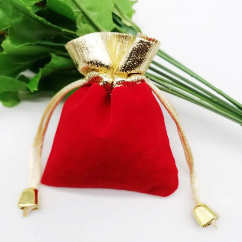 High quality 100 piece brushed velvet jewelry gift packaging bag and bag gold border gold bead display packaging gift bag 241206
