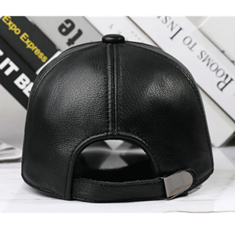 Mens natural leather hat winter sheepskin baseball cap buckle hat party hat ed mens leather hat 241206