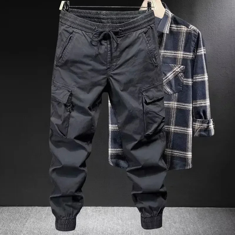 Trendy Casual Cargo Pants Mens Loose Fit Solid Color American Style for Spring Autumn 241202