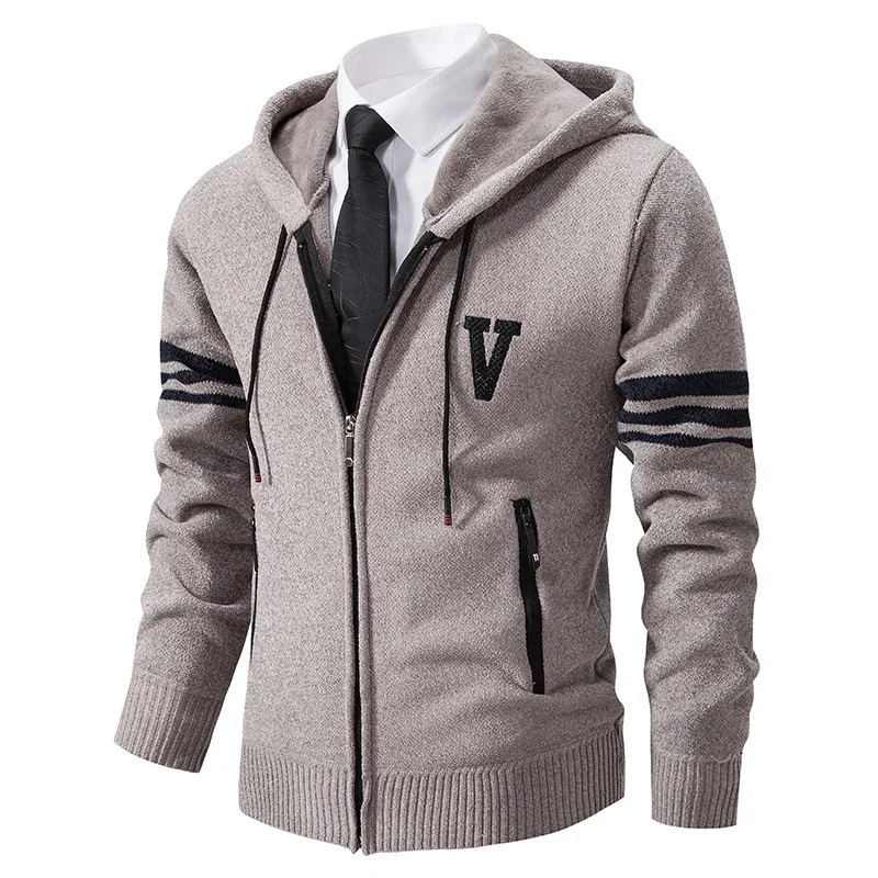 Mens hooded casual cardigan knitted sweater winter autumn thick wool warm ultrathin 3XL 241206