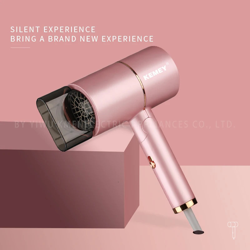 Kemei Professional Blow Dryer Negative Ion Smoother Hair Care Fast Drying Foldable Portable Pink Hair Dryer Home Travel Salon 241206