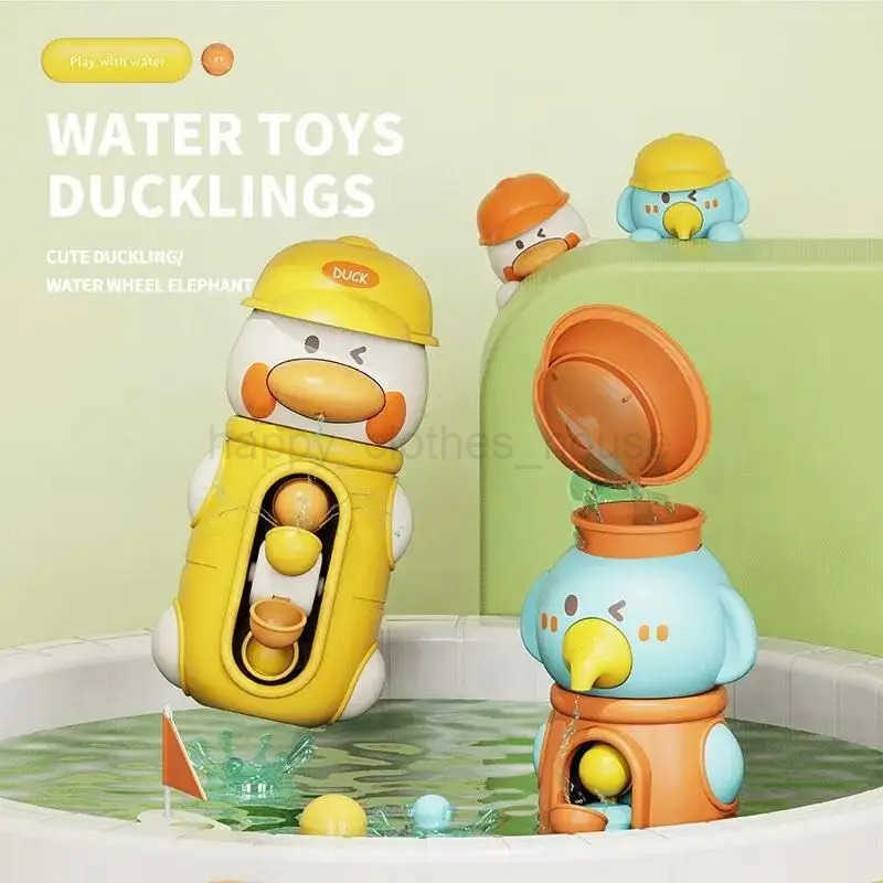 Bath Bathtub Toys for Toddlers 1 2 3 Years Old Duck Rotatable Waterwheel Bathroom Strong Suckers Water Scoop Fun Bath Toys GiftsXJ241207