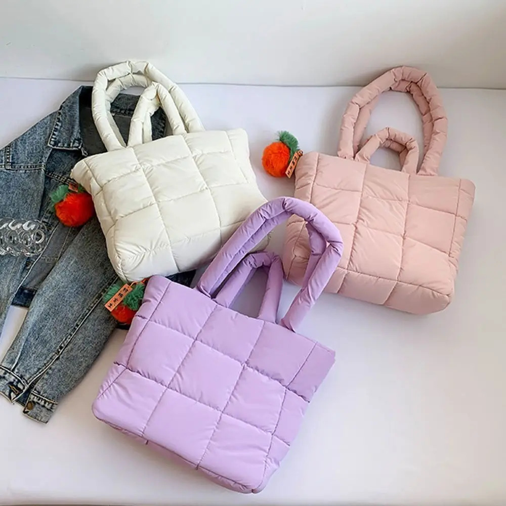 Korean style large capacity womens down bag solid color shoulder bag 241205