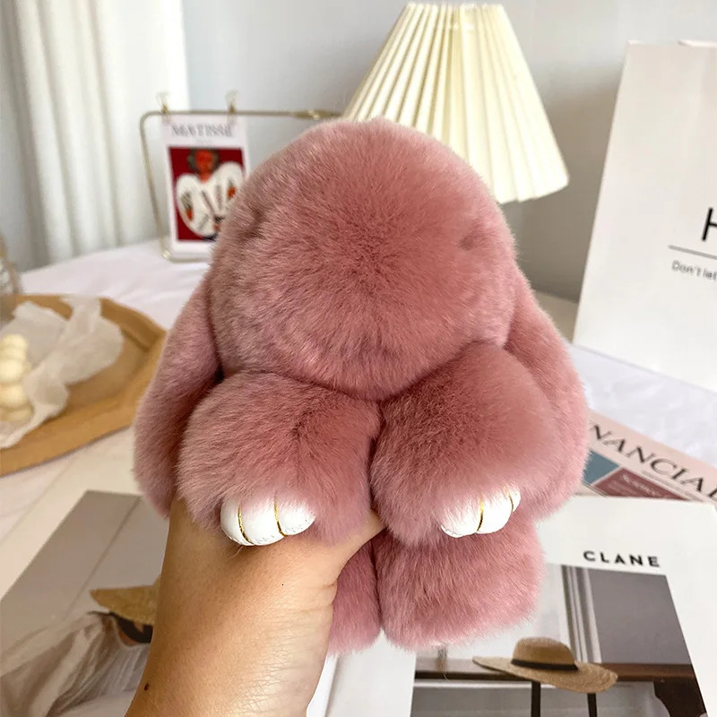 15cm Cute Fluffy Rabbit Keychain Real Rex Rabbit Fur Keychain Womens Bag Toy Fluffy Pom Cute Fluffy Pom Keychain 241206