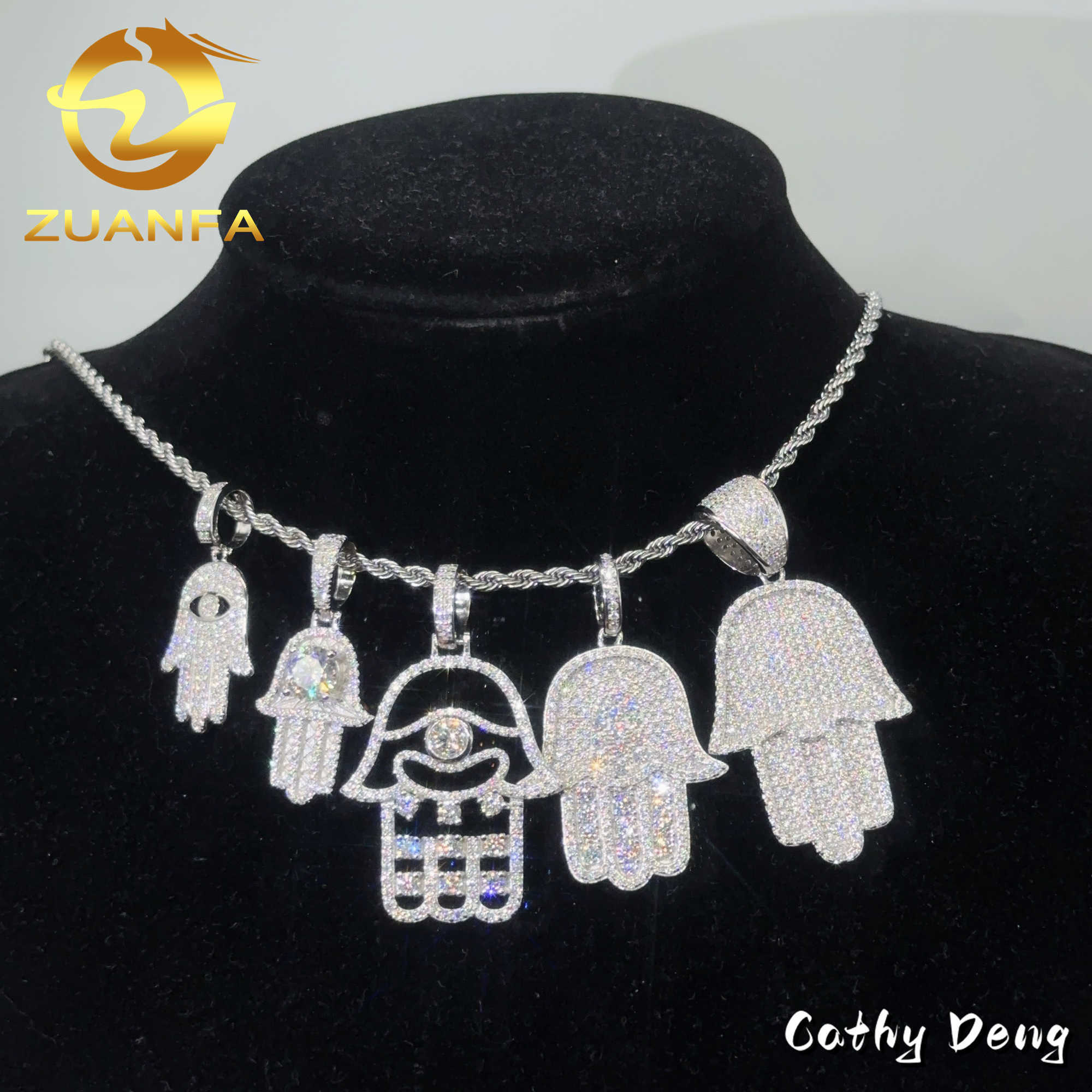 Ready to Ship Hand Pendant Moissanite Hip hop Jewelry Hamsa iced out pendant 925 Sterling Silver rapper jewelry charm pendant