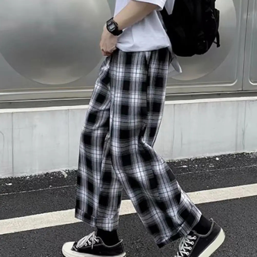 2024 mens oversized sports pants black plain casual pocket elastic waist student wide leg hiphop loose Trouser 241206