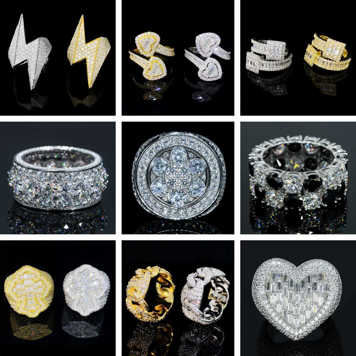 Wholesale Price New Arrival Moissanite Rings 925 Sterling Silver Fine Jewelry Hip Hop Sparkle VVS Baguette Iced Out Men Ring