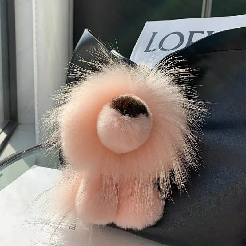 real Rex rabbit fur lion pendant keychain cute plush doll toy for women childrens pavilion bag car keychain decoration birthday gift 241206