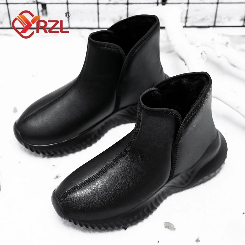 YRZL Mens Winter Black Boots Warm Plush Mens Boots Anti slip Lightweight Cotton Boots Comfortable Winter Shoes Mens Shoes 241206
