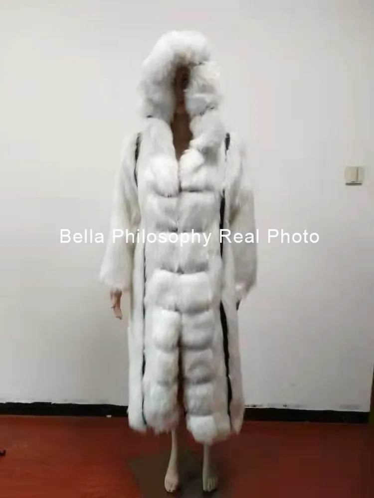 Winter long sleeved faux fur warm coat long sleeved coat fox fur coat womens long hooded fur one-piece fur coat S-XXXXL 241202