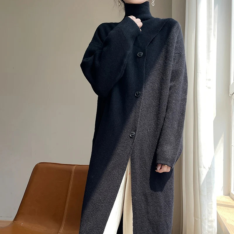 Autumn and Winter Womens Knit Coat Fashion Andy Velvet Comes with Shawl Stand Collar Loose AllMatching Sweater 241203