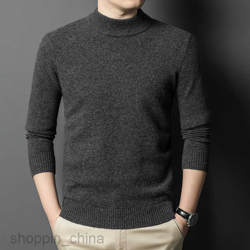 Men's Sweaters Thickened middle-aged mens sweater with semi high collar autumn and winter new casual solid color wool sweater warm base knitted s