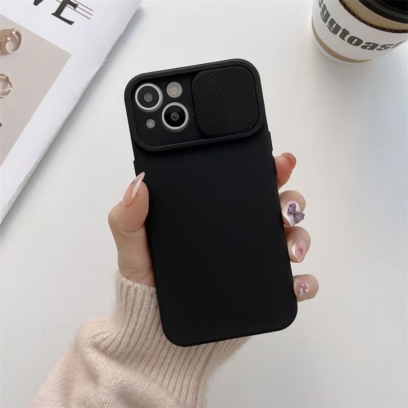 Sliding camera lens protection phone case for iPhone 11 12 13 14 15 Pro Max 14Plus, soft liquid silicone shock resistant protective cover