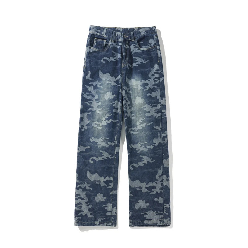Retro mens fashion printed jeans Korean Trouser jeans wide leg loose denim pants hip-hop streetwear 241204