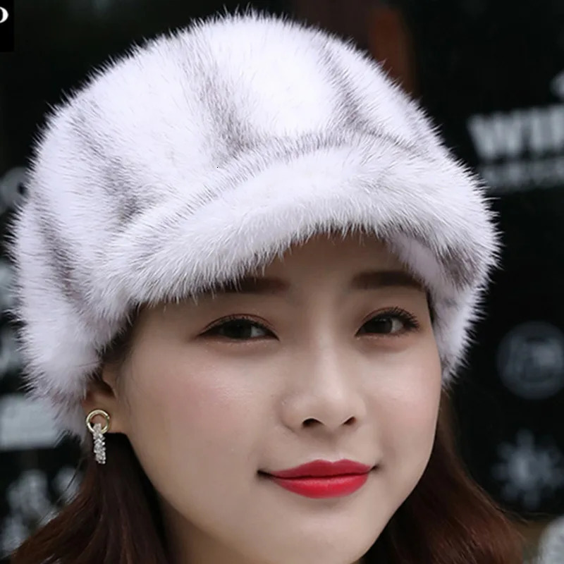 Womens genuine mink fur hat thick and warm Russian hat adult fashion and warm winter baseball hat natural minimum fur hat gray fur hat 241206