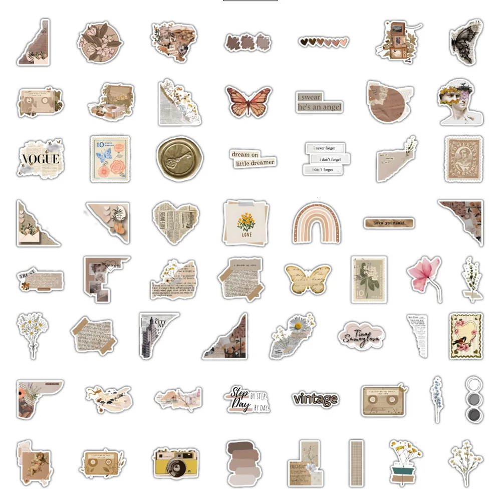 10/30/60/120 pieces of retro art flower butterfly aesthetic stickers retro stickers decoration laptops luggage scraper books car graffiti stickers 241