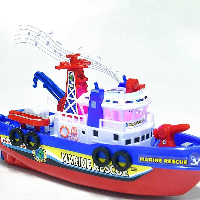 Pool Bath Toys For Kids Music LED Light Electric Marine Rescue Fire Fighting Boat Classic Children Spray Water Toys SummerXJ241207