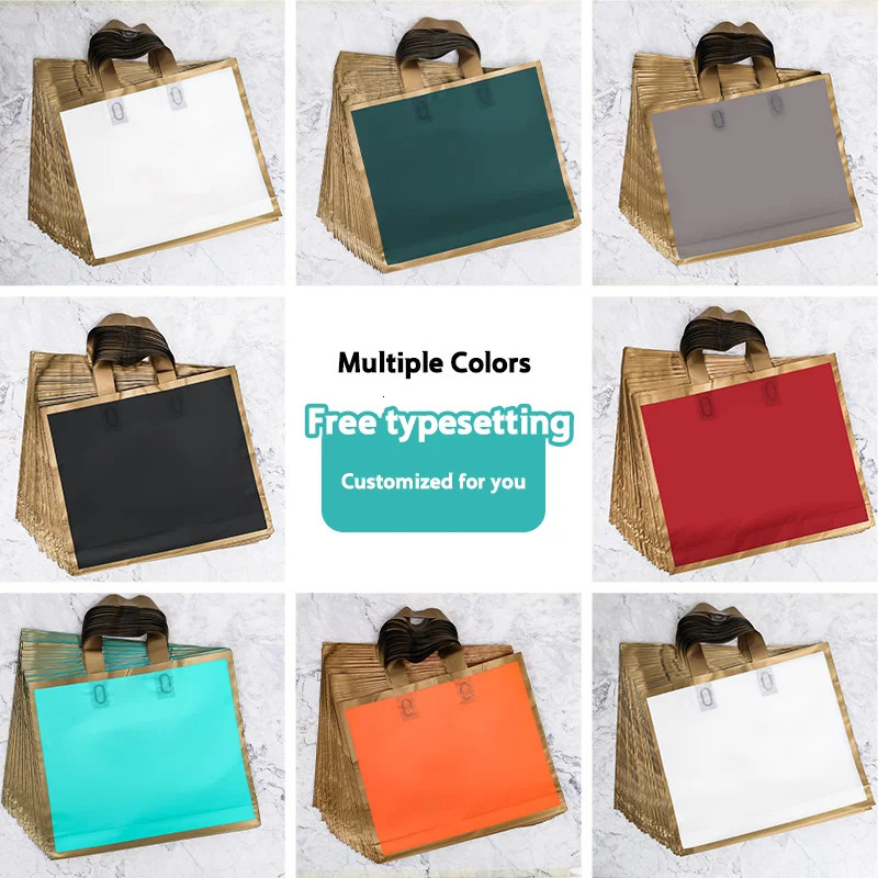 50 customized gold border frozen shopping bags plastic gift bags clothing packaging bags printing monochrome 241206