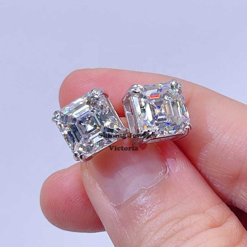 Screw Back Sterling Silver 925 GRA Certidicate VVS D Color Asscher Cut Moissanite Earrings